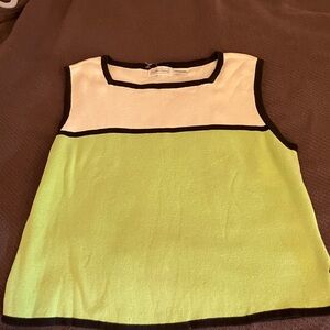 JEANNE PIERRE Green and Cream Sleeveless Top